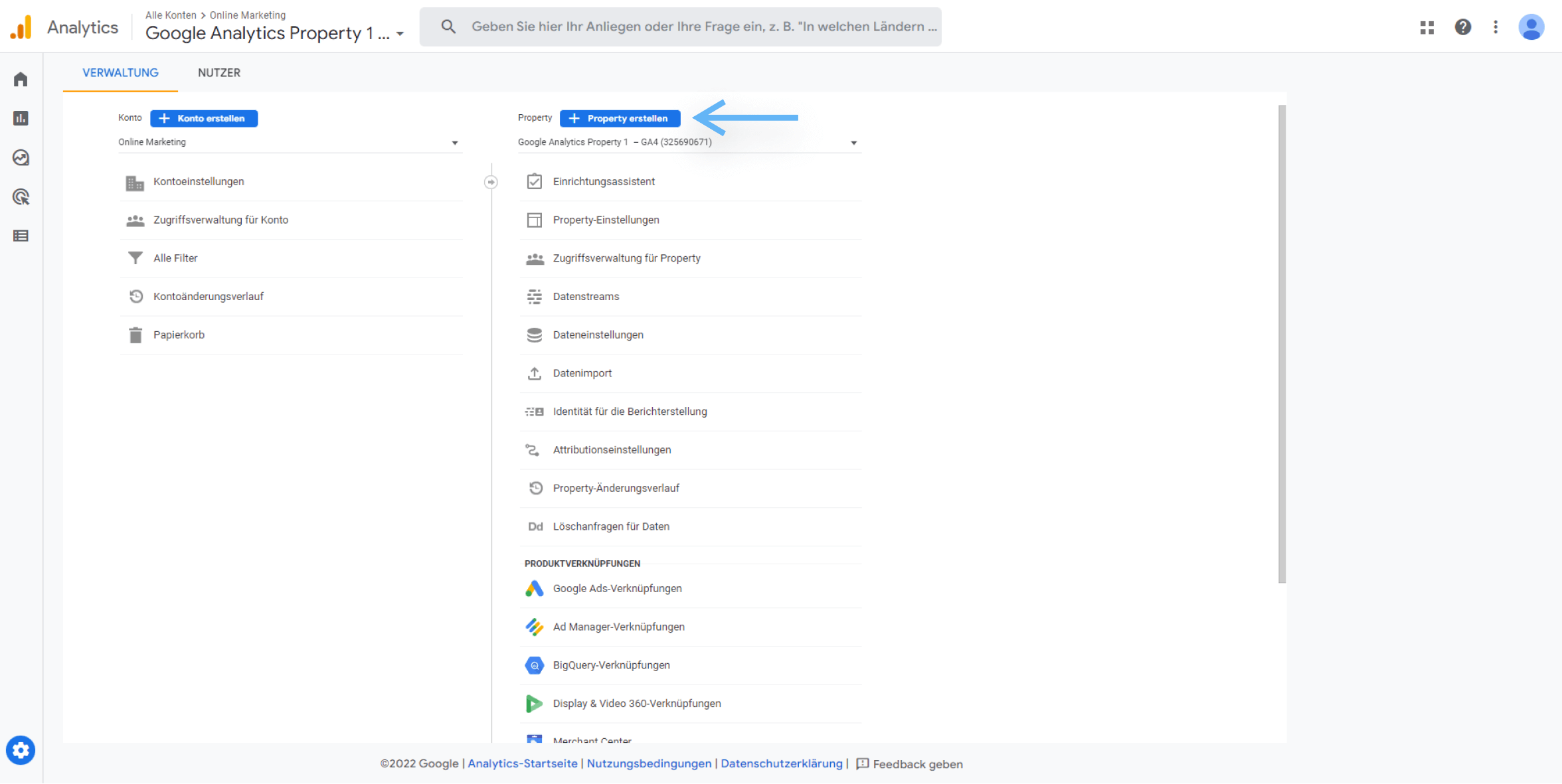 atrava - Google Analytics 4 Anleitung - auf Property erstellen klicken