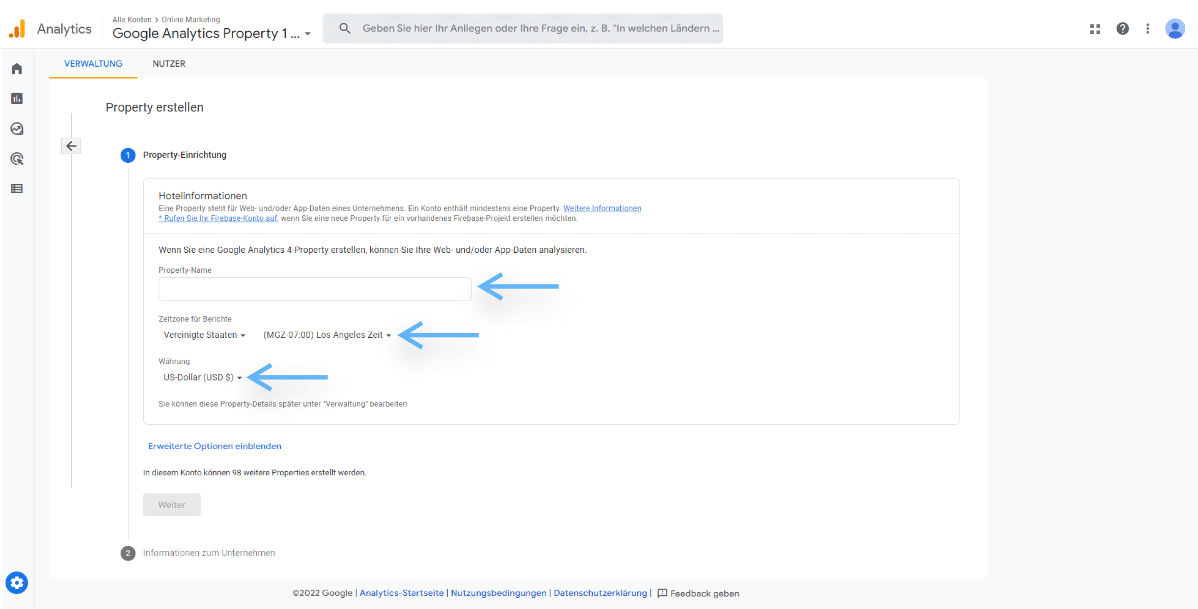 atrava - Google Analytics 4 Anleitung - Property-Einrichtung