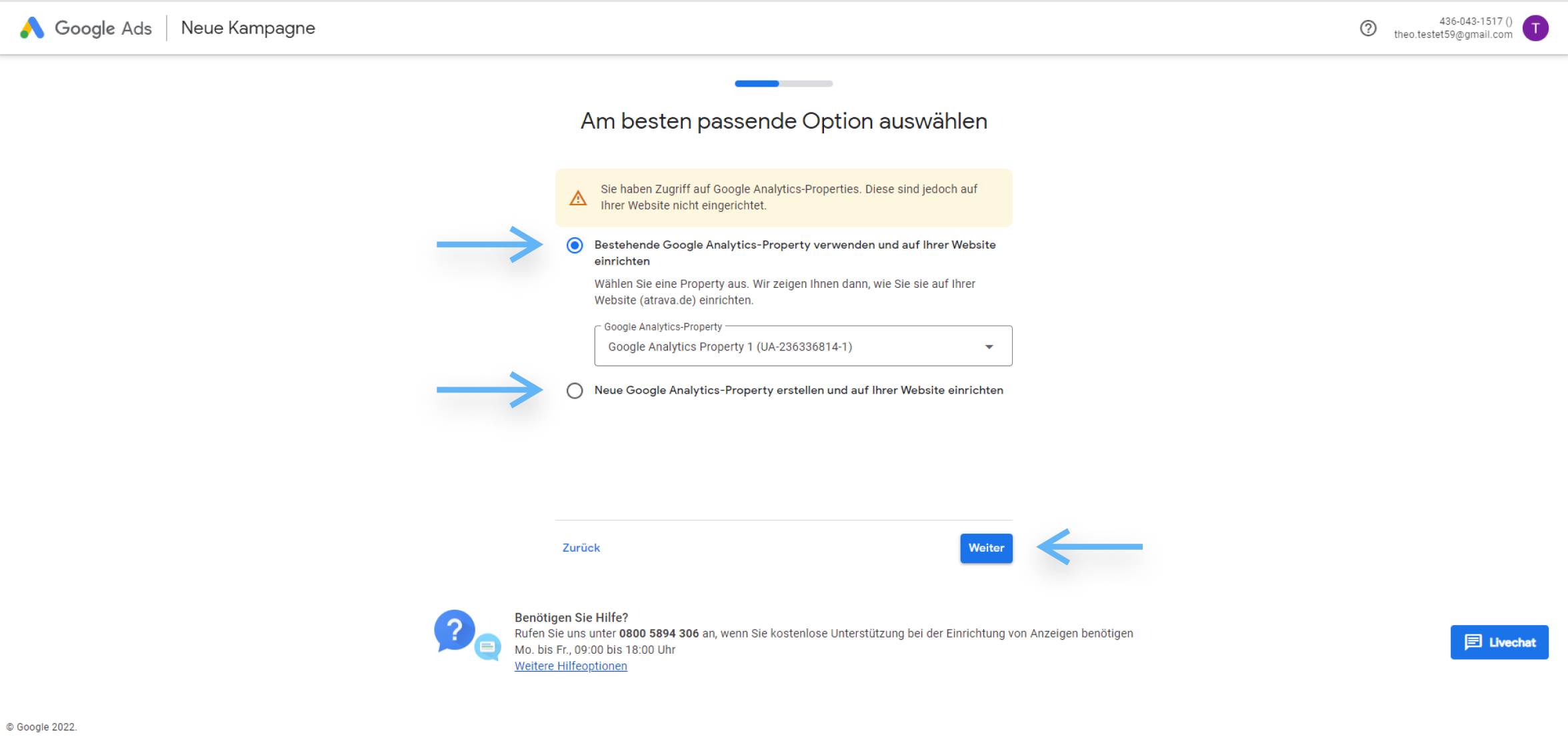 atrava - Google Ads Anleitung - passende Optionen auswählen