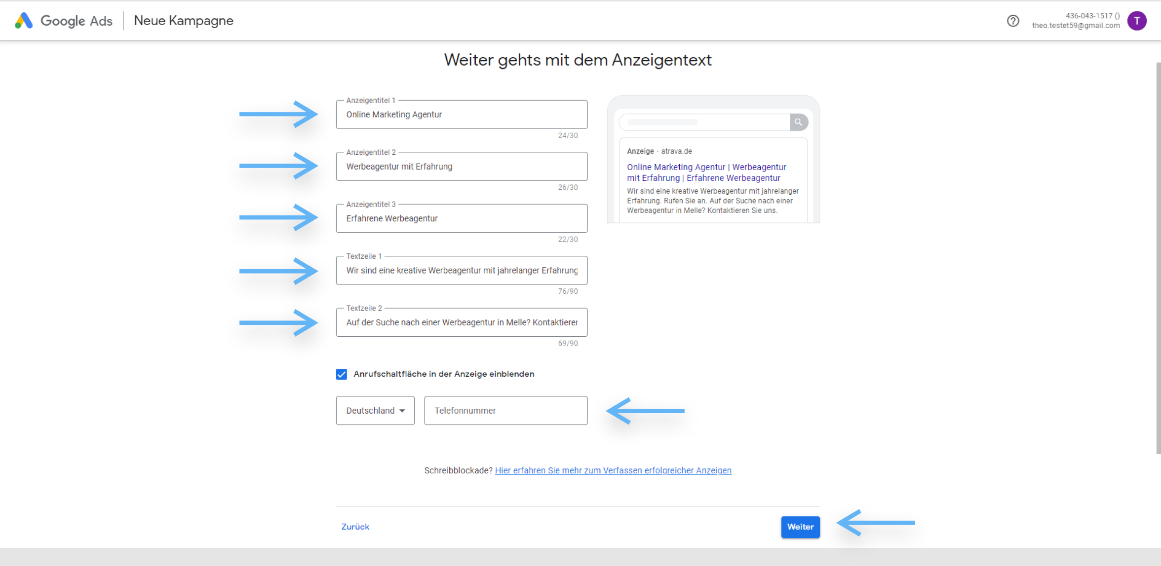 atrava - Google Ads Anleitung - Anzeige erstellen