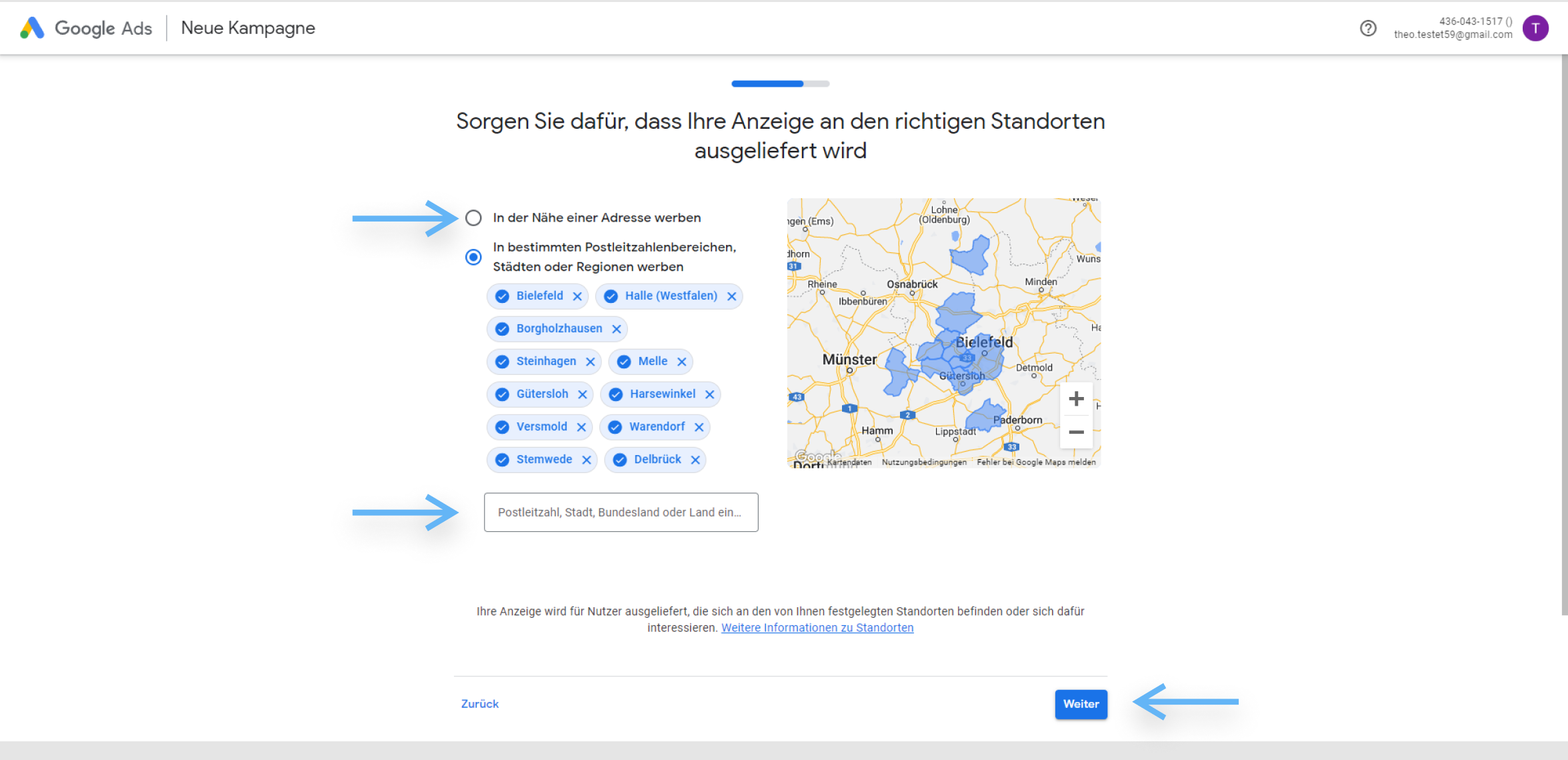 atrava - Google Ads Anleitung - Standort eingeben