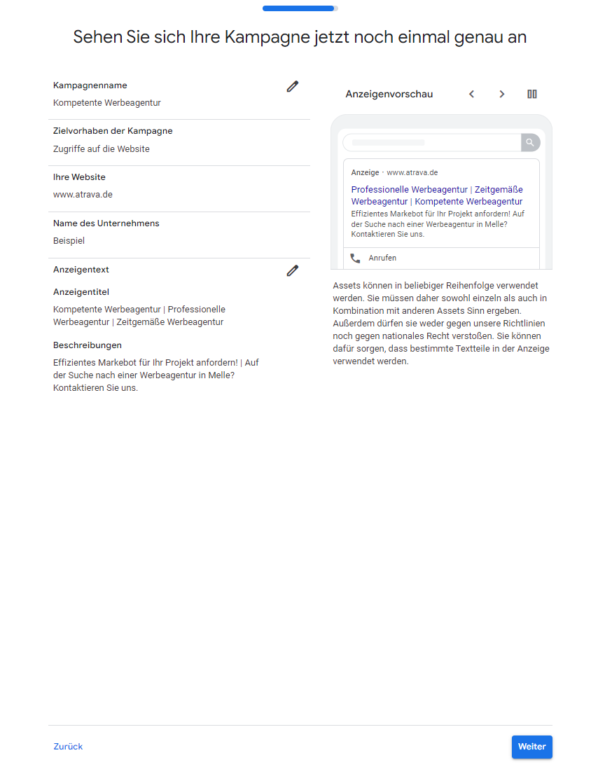 atrava - Google Ads Anleitung - Kampagne überprüfen