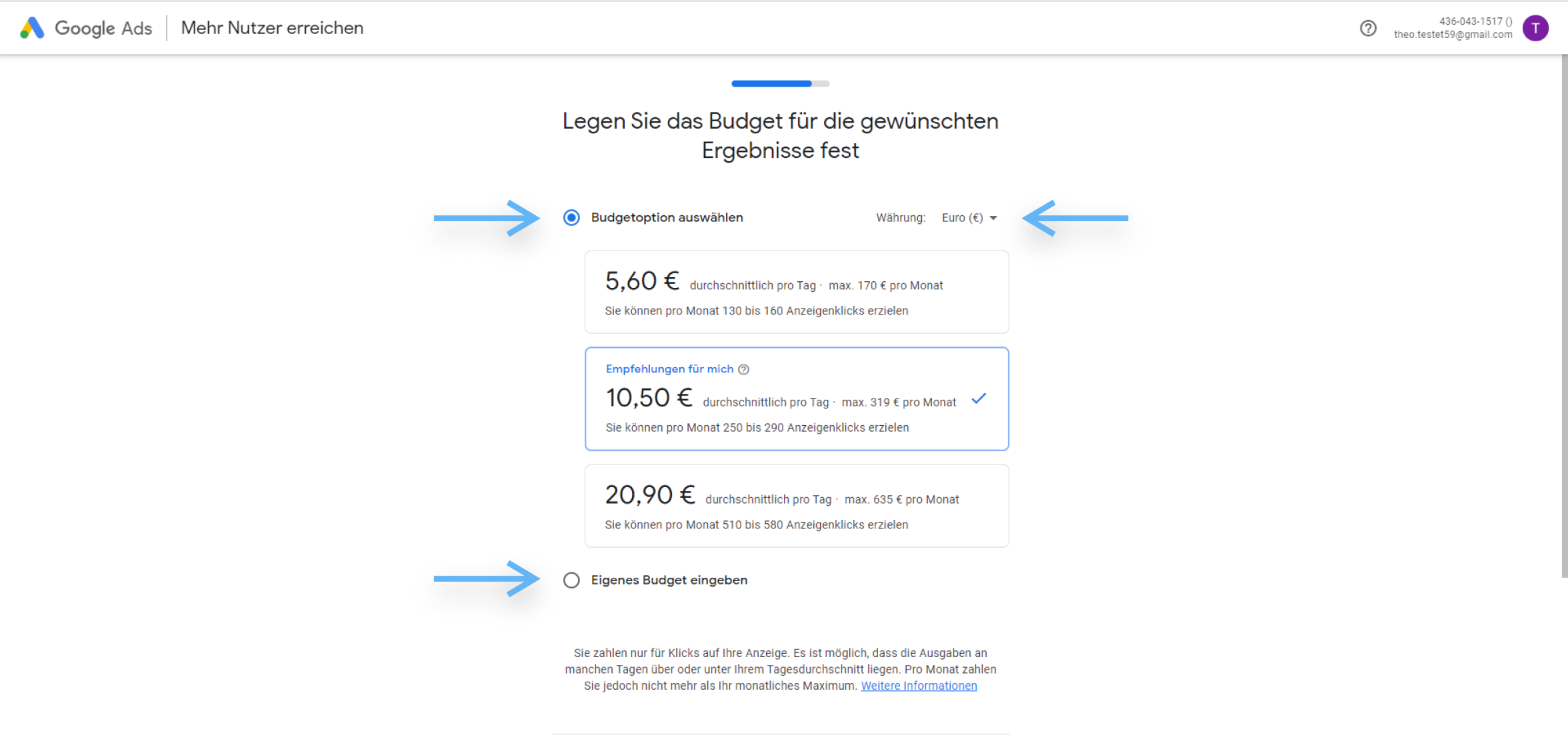 atrava - Google Ads Anleitung - Budget eingeben