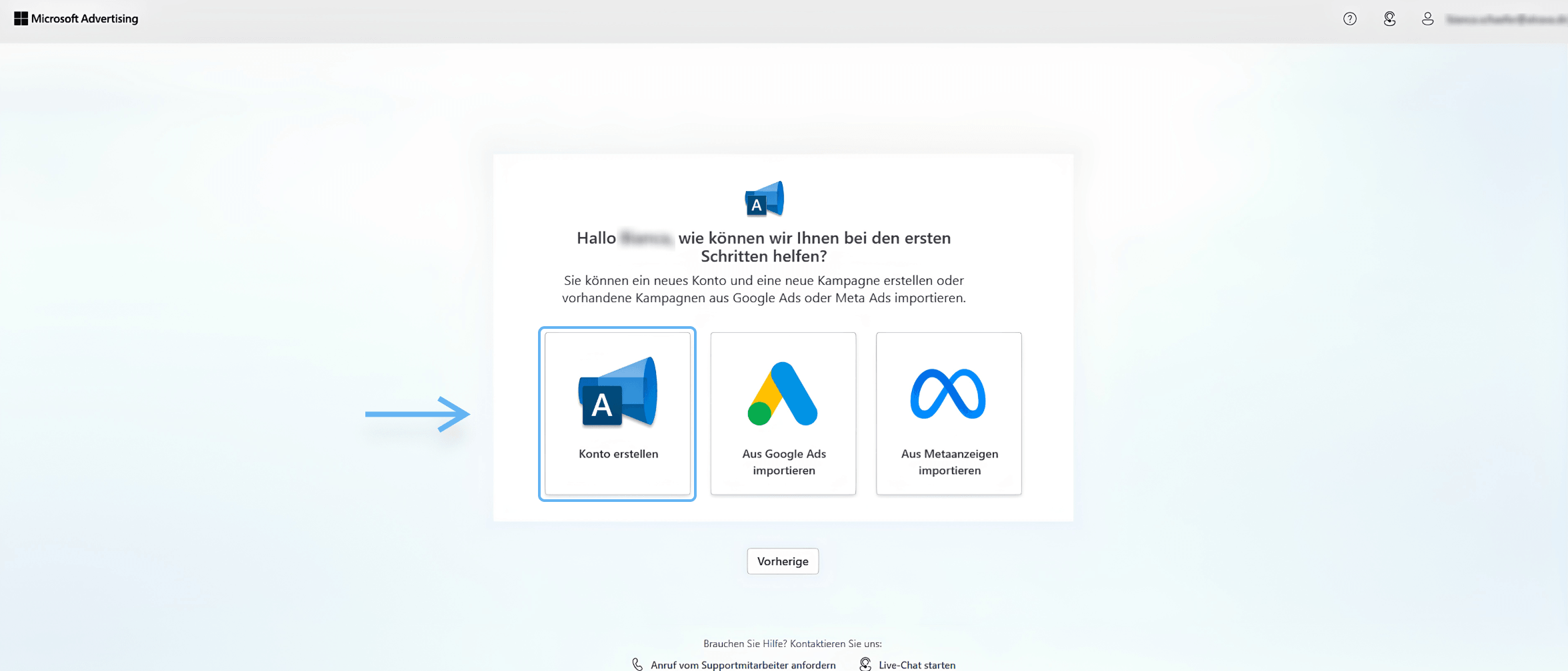 atrava - Microsoft Ads Anleitung - auf Konto erstellen klicken