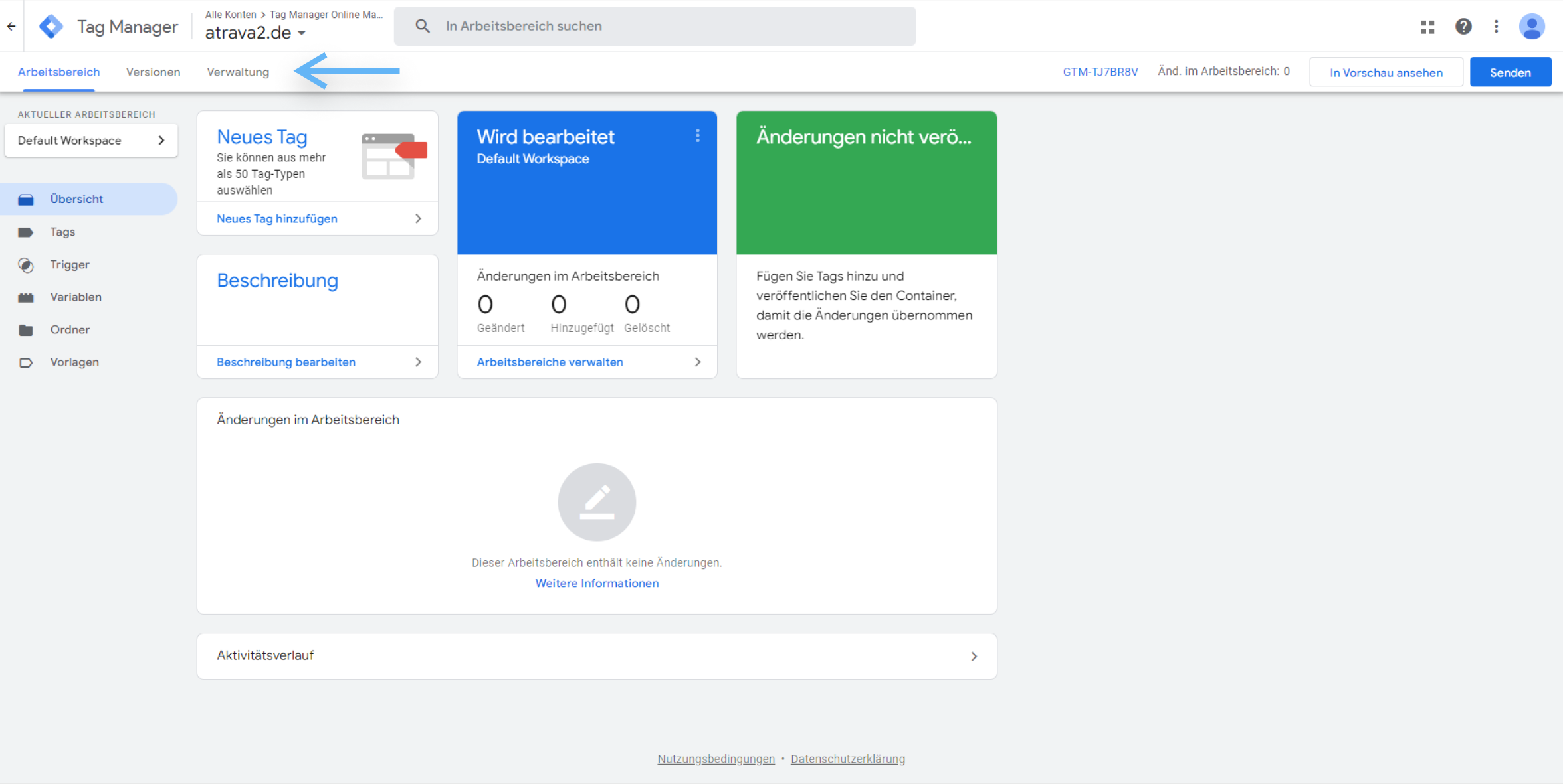 atrava - Google Tag Manager Anleitung - auf Verwaltung klicken