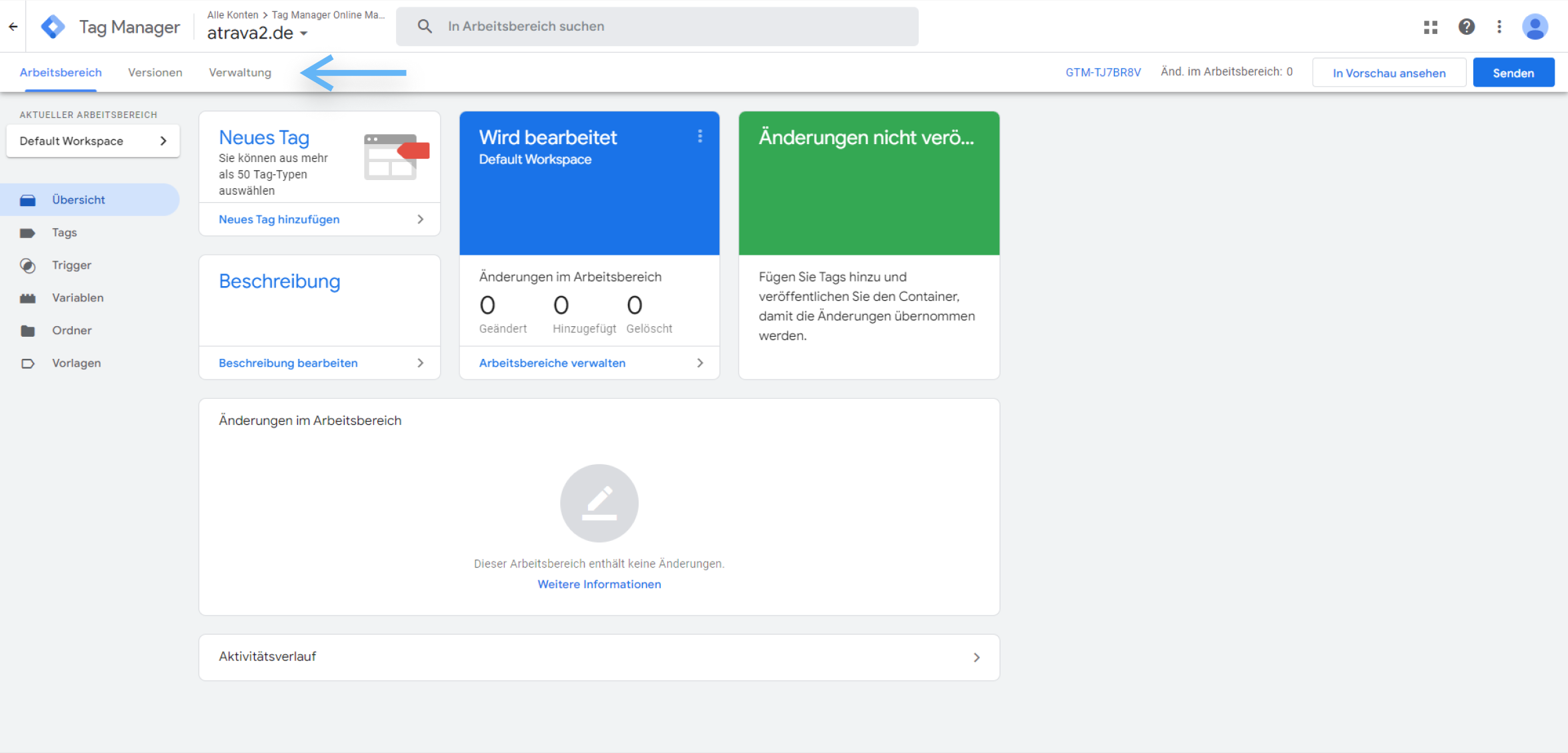 atrava - Google Tag Manager Anleitung - auf Verwaltung klicken