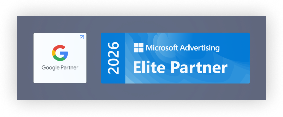 Google Partner and Microsoft Advertising Elite Partner 2026 Badges